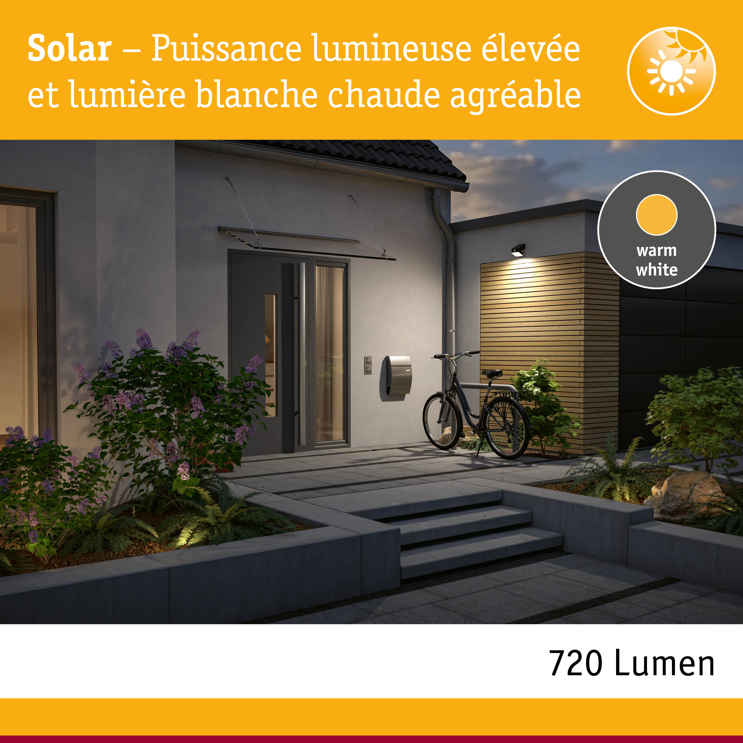Éclairage extérieur moderne avec lumière blanc chaud et haute luminosité pour maison et jardin