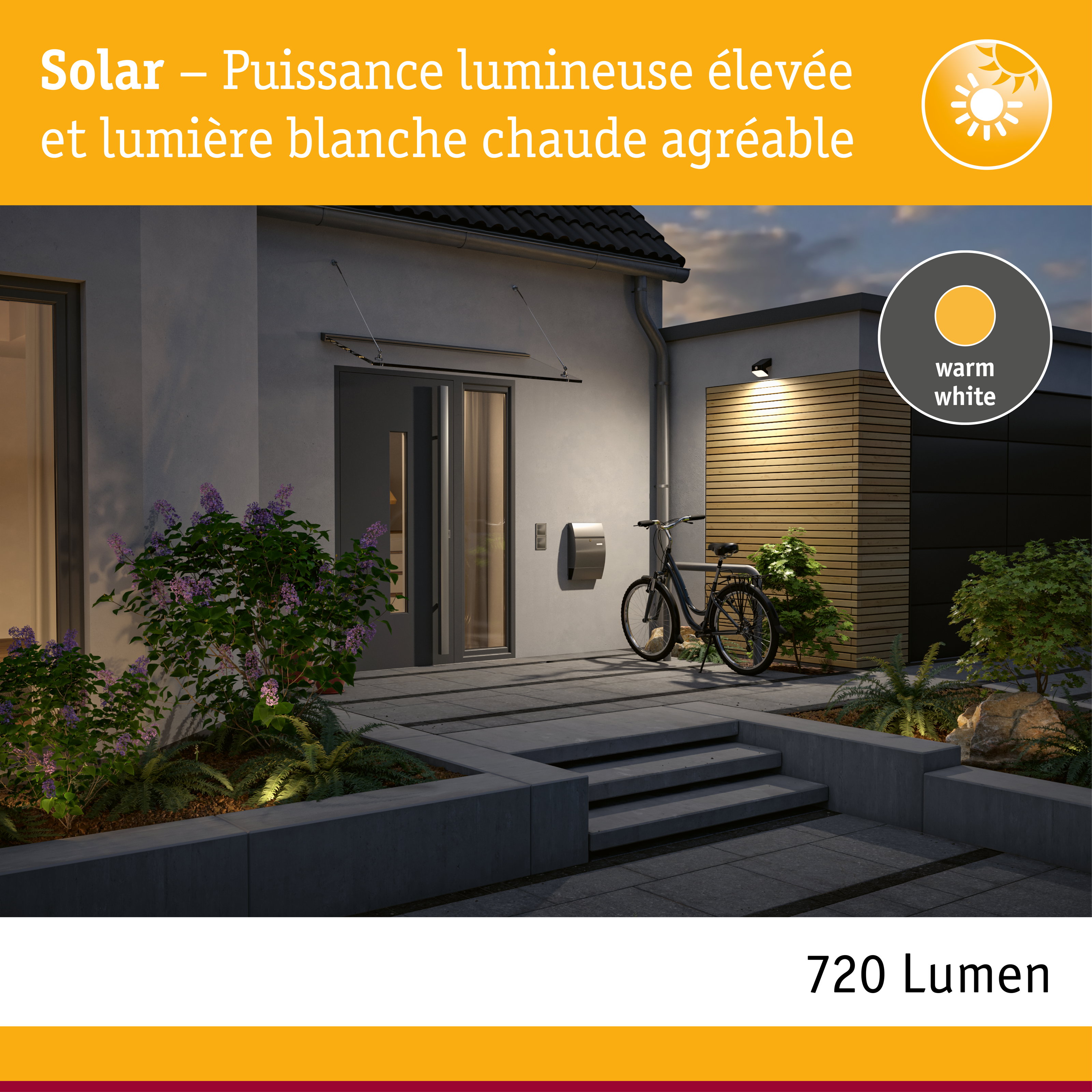 Éclairage extérieur moderne avec lumière blanc chaud et haute luminosité pour maison et jardin