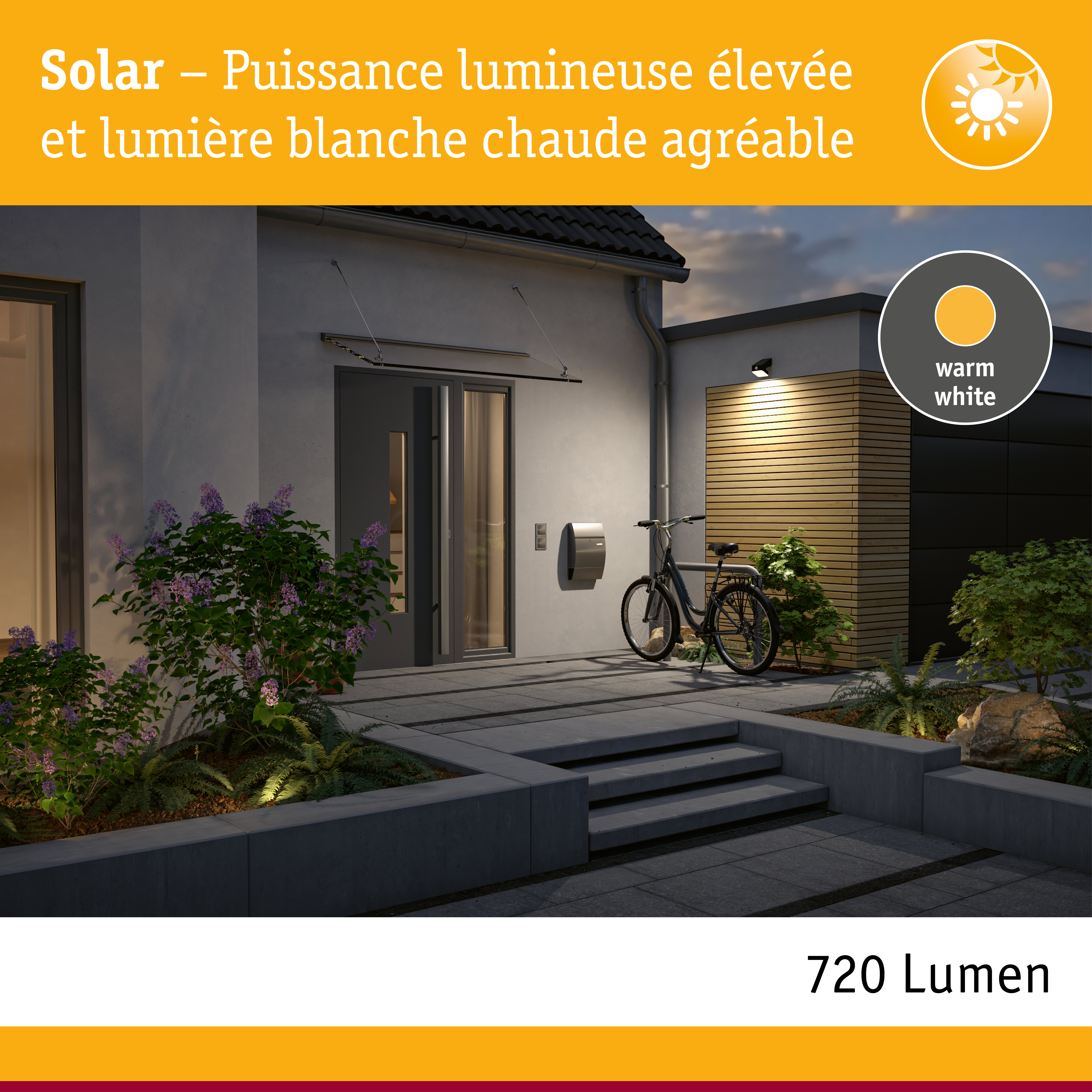 Éclairage extérieur moderne avec lumière blanc chaud et haute luminosité pour maison et jardin