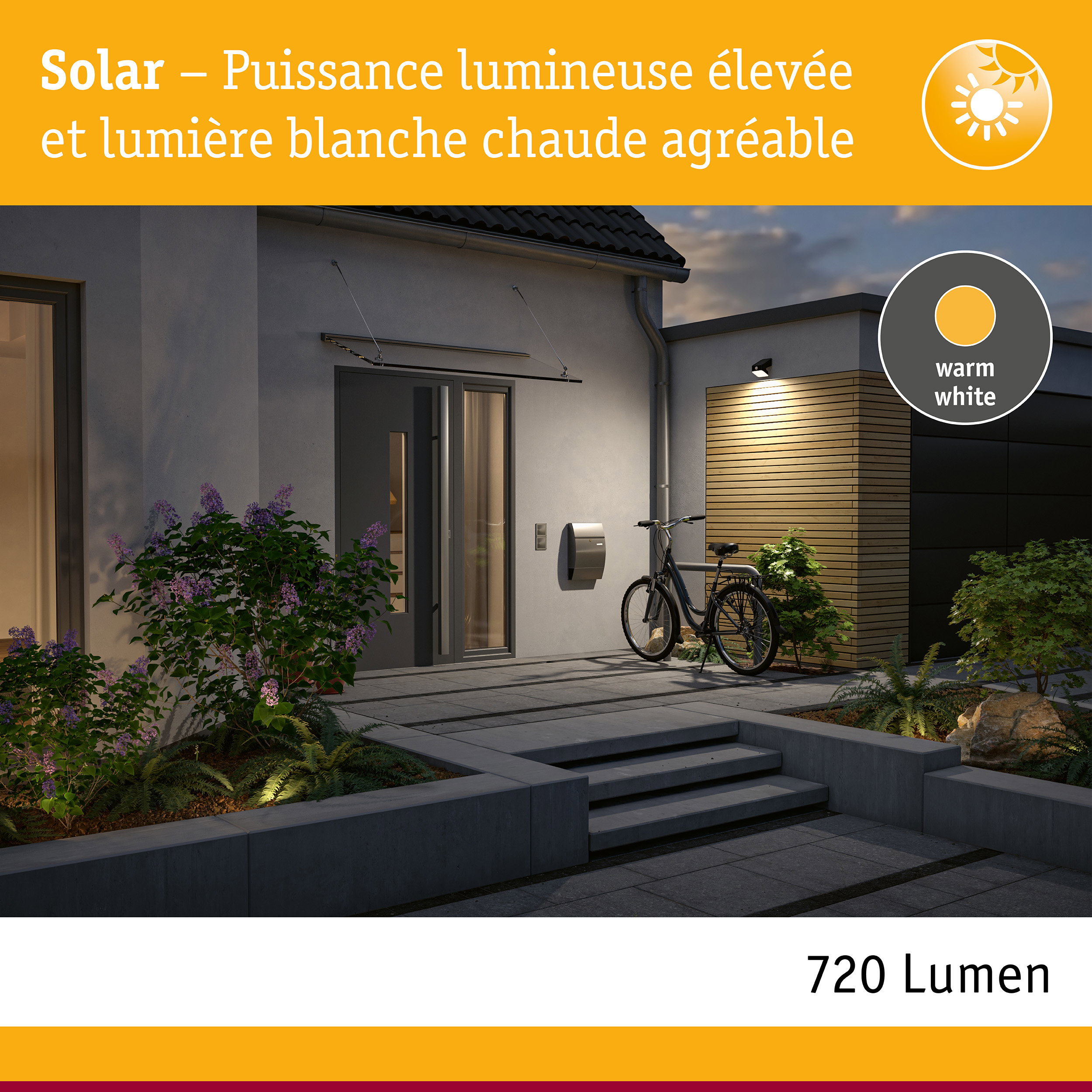 Éclairage extérieur moderne avec lumière blanc chaud et haute luminosité pour maison et jardin
