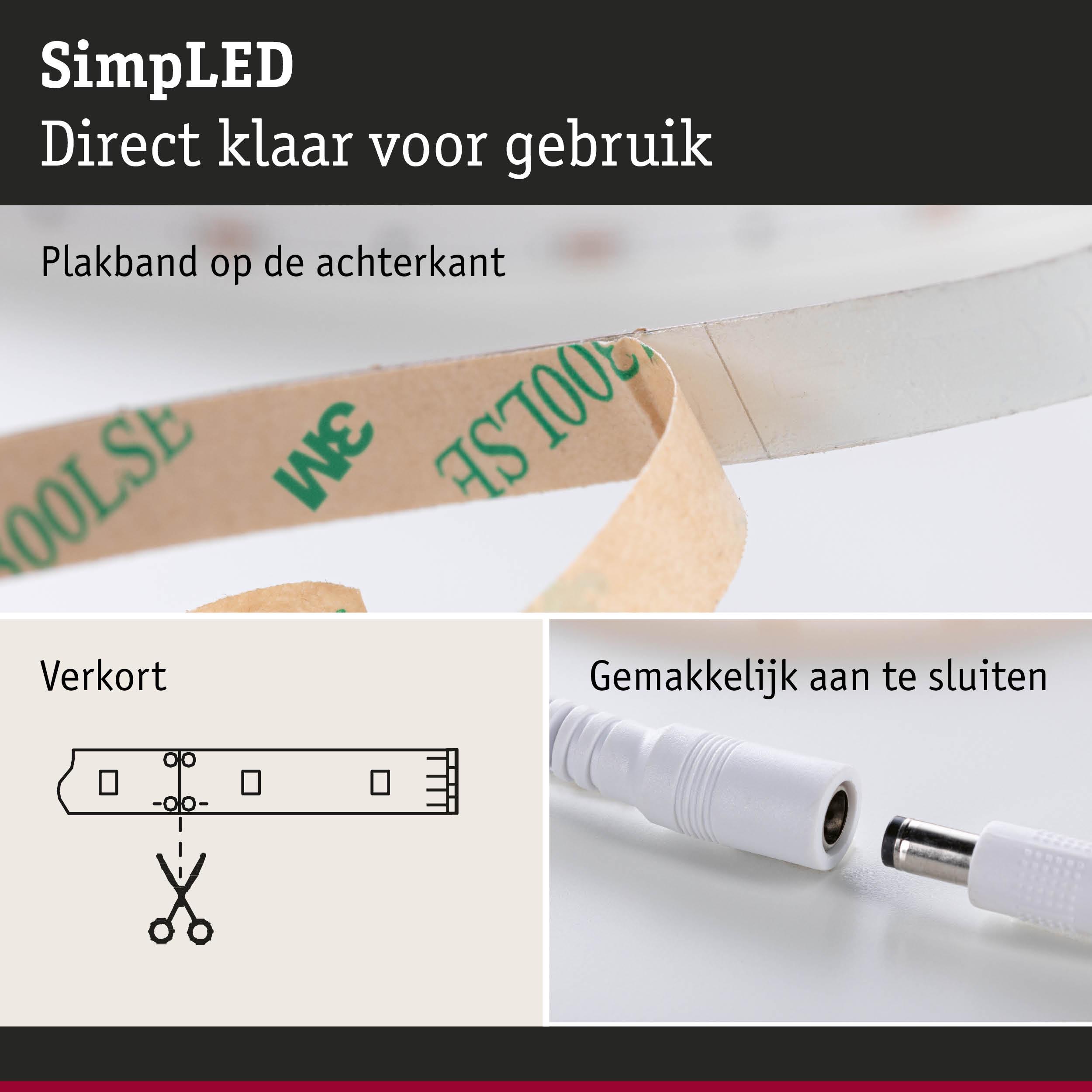 LED-strip met plakband aan achterkant, in te korten en eenvoudig aan te sluiten