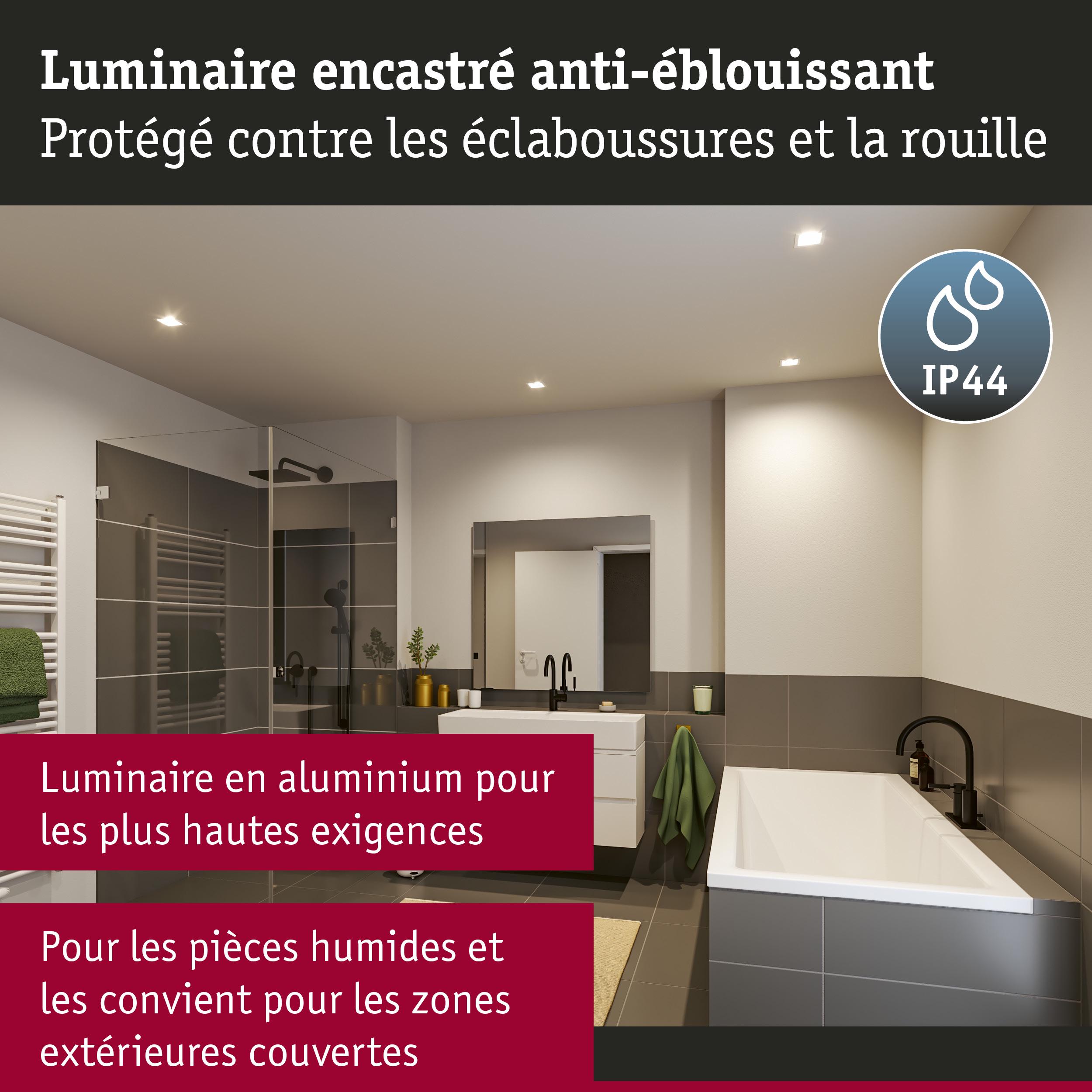 Luminaire encastré en aluminium IP44, anti-éblouissant et protégé contre les éclaboussures pour salle de bain