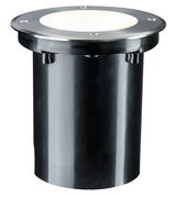 Spot encastré rond au sol en acier inoxydable et plastique noir avec lumière LED blanc chaud pour éclairage extérieur