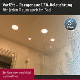 VariFit LED-Einbaustrahler in Weiß, spritzwassergeschützt IP44, ideal für Badezimmerbeleuchtung.