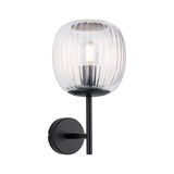 Wall lamp with ribbed clear glass and matte black metal frame for modern interior lighting