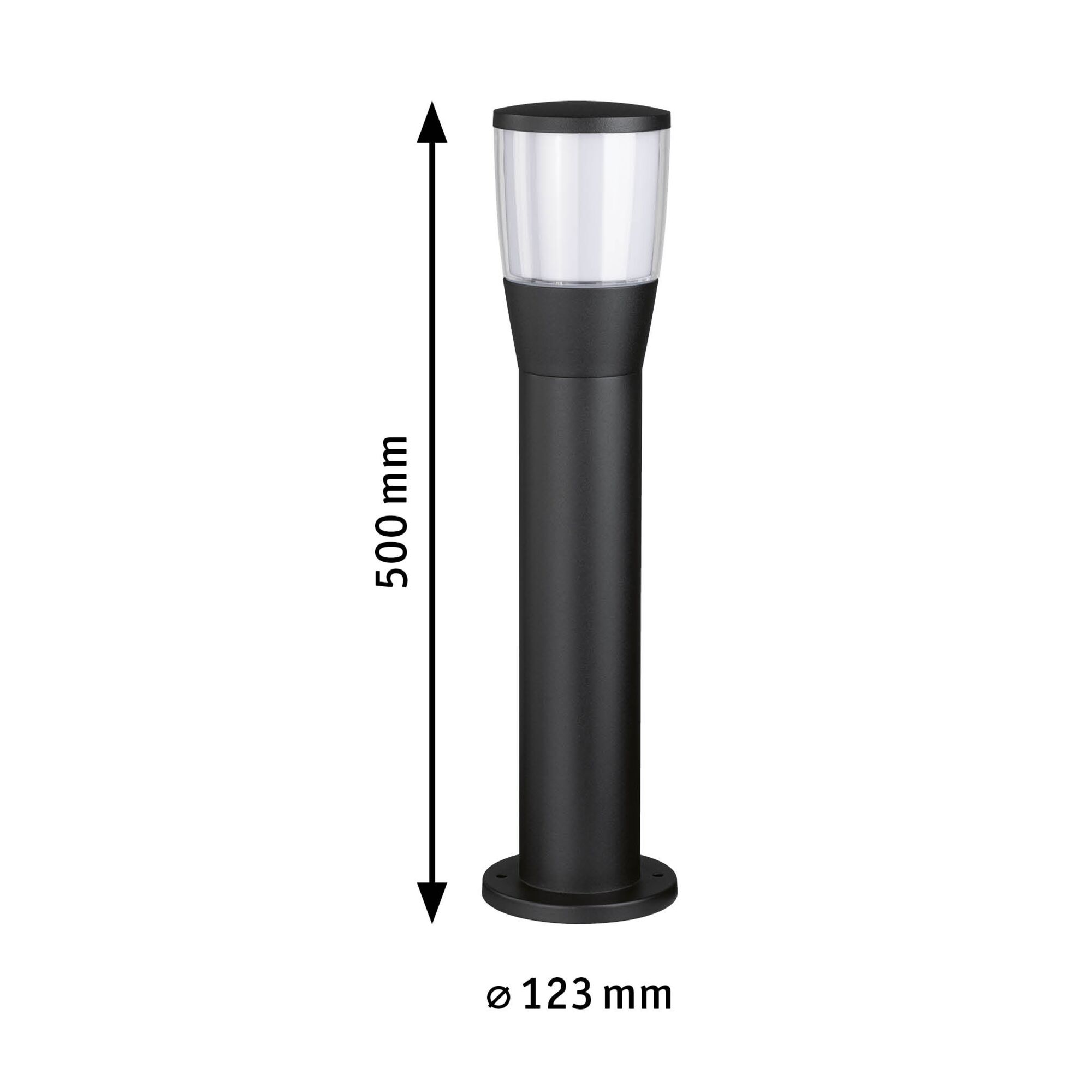 Black outdoor metal lamp with clear plastic shade, 500 mm height, modern garden lighting fixture