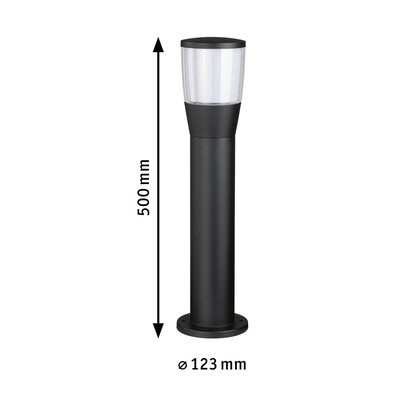 Black outdoor metal lamp with clear plastic shade, 500 mm height, modern garden lighting fixture