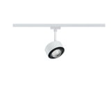 Moderner weißer LED-Strahler aus Metall mit schwarzem Lüfterring für Schienensystembeleuchtung
