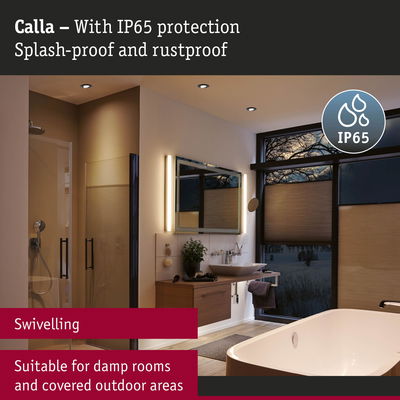 Calla bathroom light with IP65 splash-proof and rustproof protection, ideal for damp rooms and covered outdoor spaces