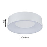 Round white plastic ceiling light with 300 mm diameter and 71 mm height, modern LED lamp design