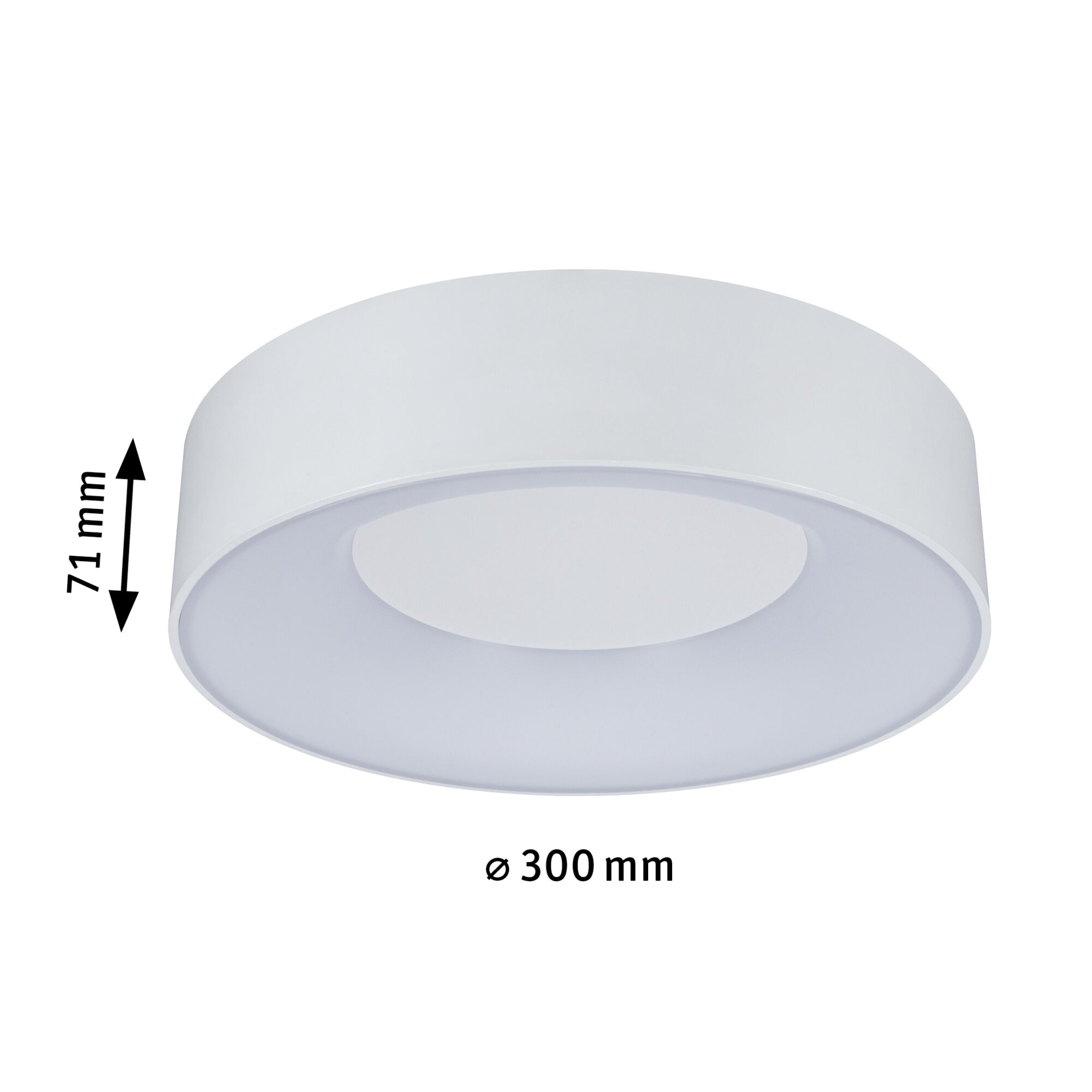Plafonnier rond blanc en plastique de 300 mm de diamètre et 71 mm de hauteur