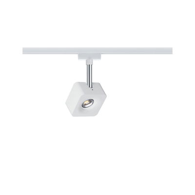 Modern white metal LED spotlight on track system for flexible room lighting