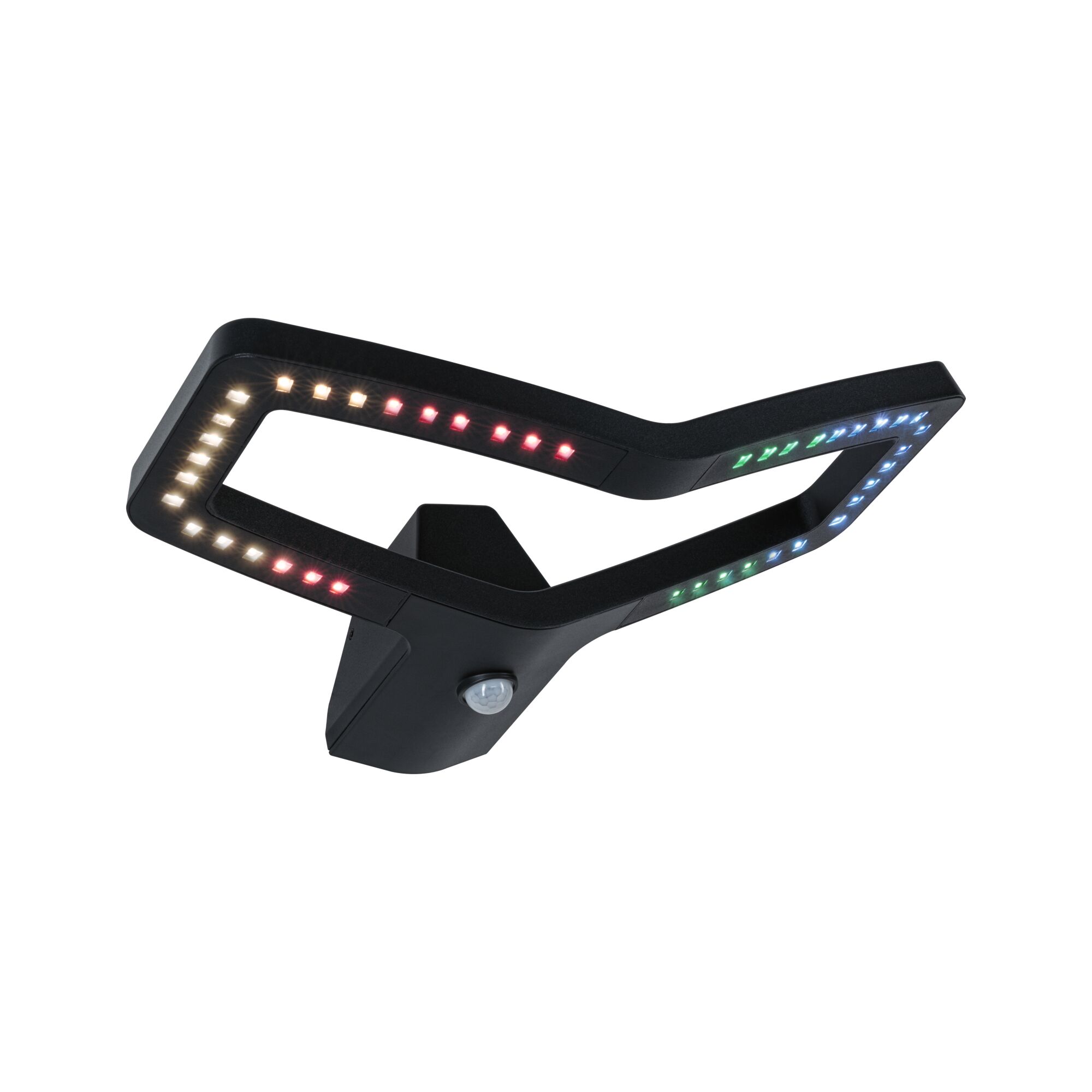 Zwarte LED-buitenmuurverlichting met gekleurde LED's en bewegingssensor voor tuinverlichting