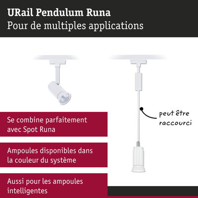 Spot plafond URail Pendulum Runa blanc avec câble ajustable pour applications d'éclairage variées