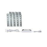 LED strip light with white power plug and white transformer for versatile lighting setups