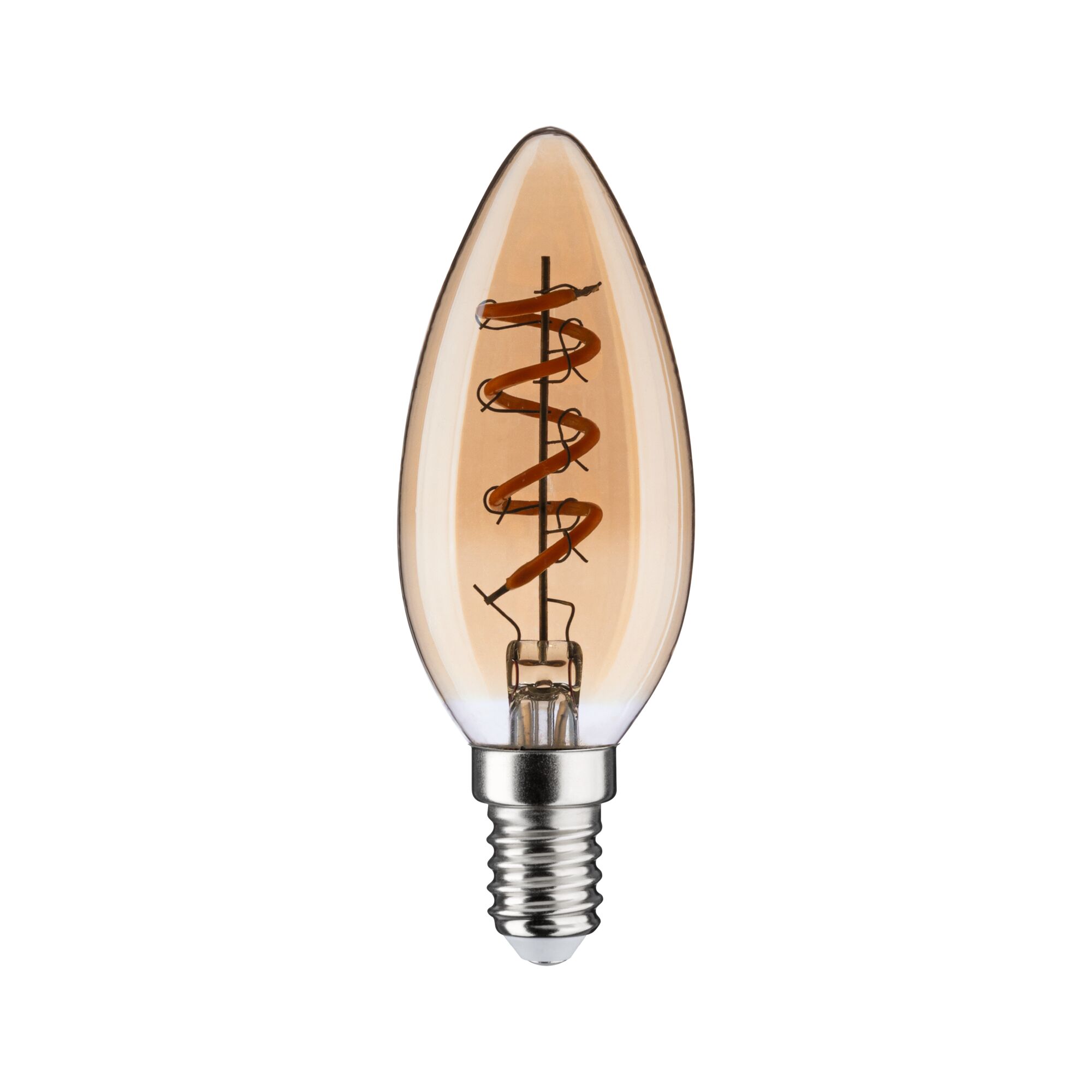 Vintage kaarsvormige LED-lamp met spiraalvormig gloeidraad en amberkleurig glas voor decoratieve verlichting