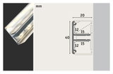 Querschnitt eines weißen Aluminium-LED-Profils mit Maßen 40x20 mm für LED-Streifenmontage