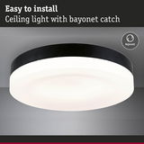 Ceiling light with black rim and white diffuser, easy to install with bayonet catch