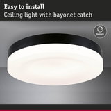 Ceiling light with black rim and white diffuser, easy to install with bayonet catch