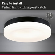 Black ceiling light with white diffuser, easy to install with bayonet catch fitting