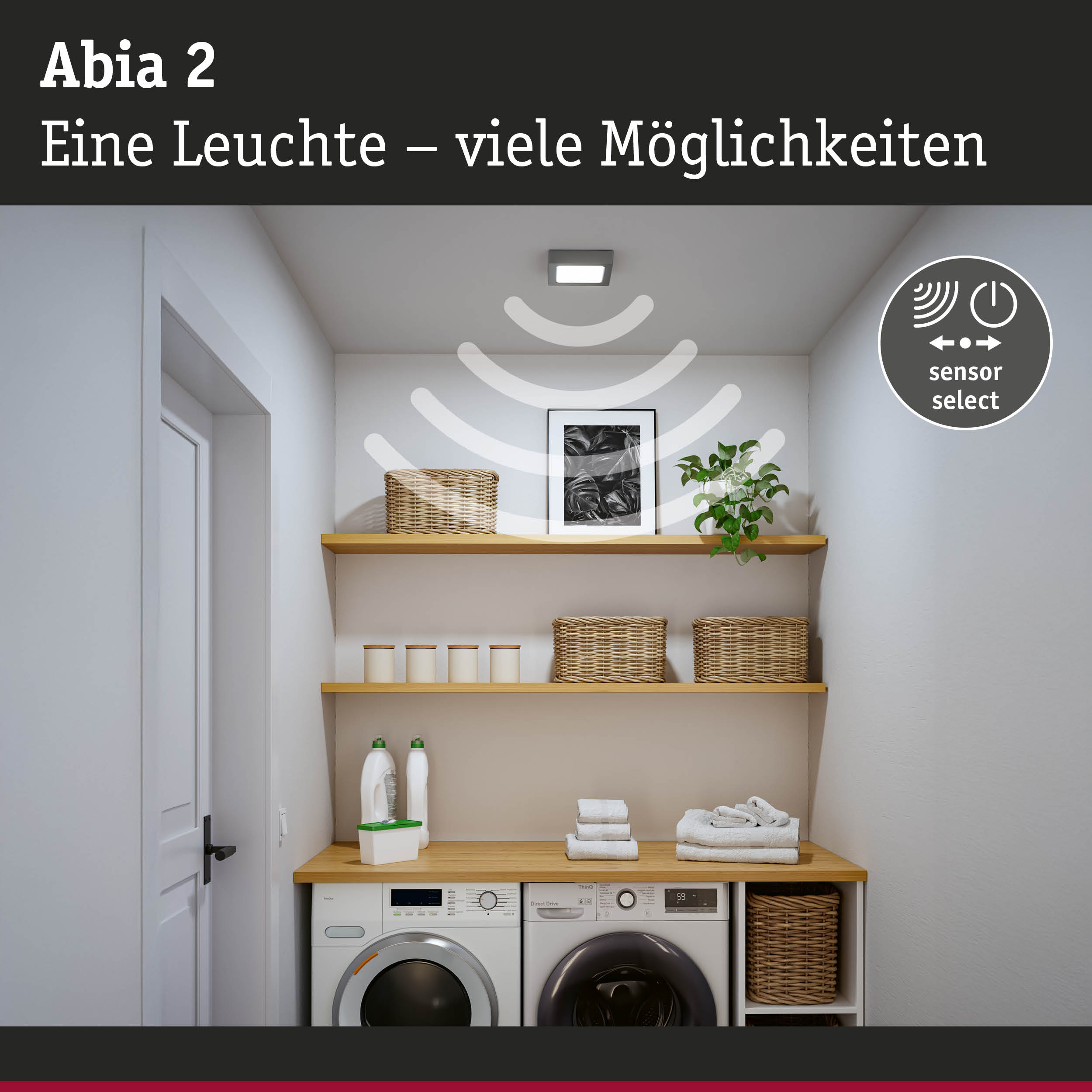 Abia 2 LED-Deckenleuchte in Grau mit Sensorfunktion für vielseitige Beleuchtung im Waschraum