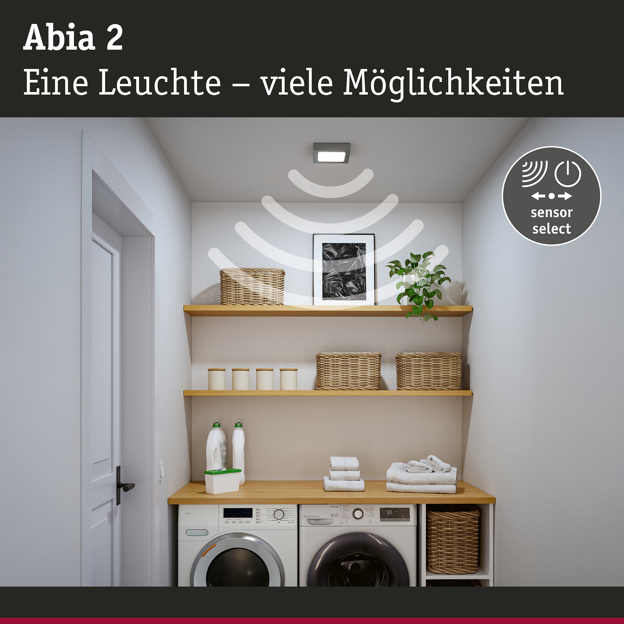 Abia 2 LED-Deckenleuchte in Grau mit Sensorfunktion für vielseitige Beleuchtung im Waschraum