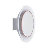 Round white LED wall recessed light with copper-colored edge for modern indoor lighting