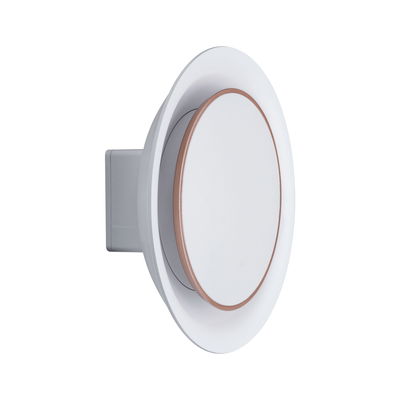 Round white LED wall recessed light with copper-colored edge for modern indoor lighting