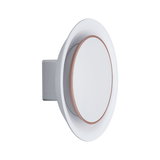 Round white LED wall recessed light with copper-colored edge for modern indoor lighting