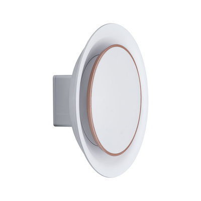 Round white LED wall recessed light with copper-colored edge for modern indoor lighting