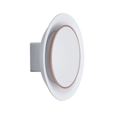 Round white LED wall recessed light with copper-colored edge for modern indoor lighting