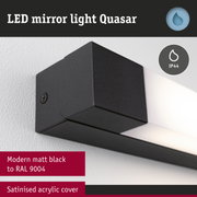 Matt black LED mirror light Quasar with satinised acrylic cover and IP44 protection for bathroom use