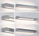 Moderne graue Aluminium-Wandleuchte mit warmweißem LED-Licht und verstellbarem Schirm für Wohnräume.