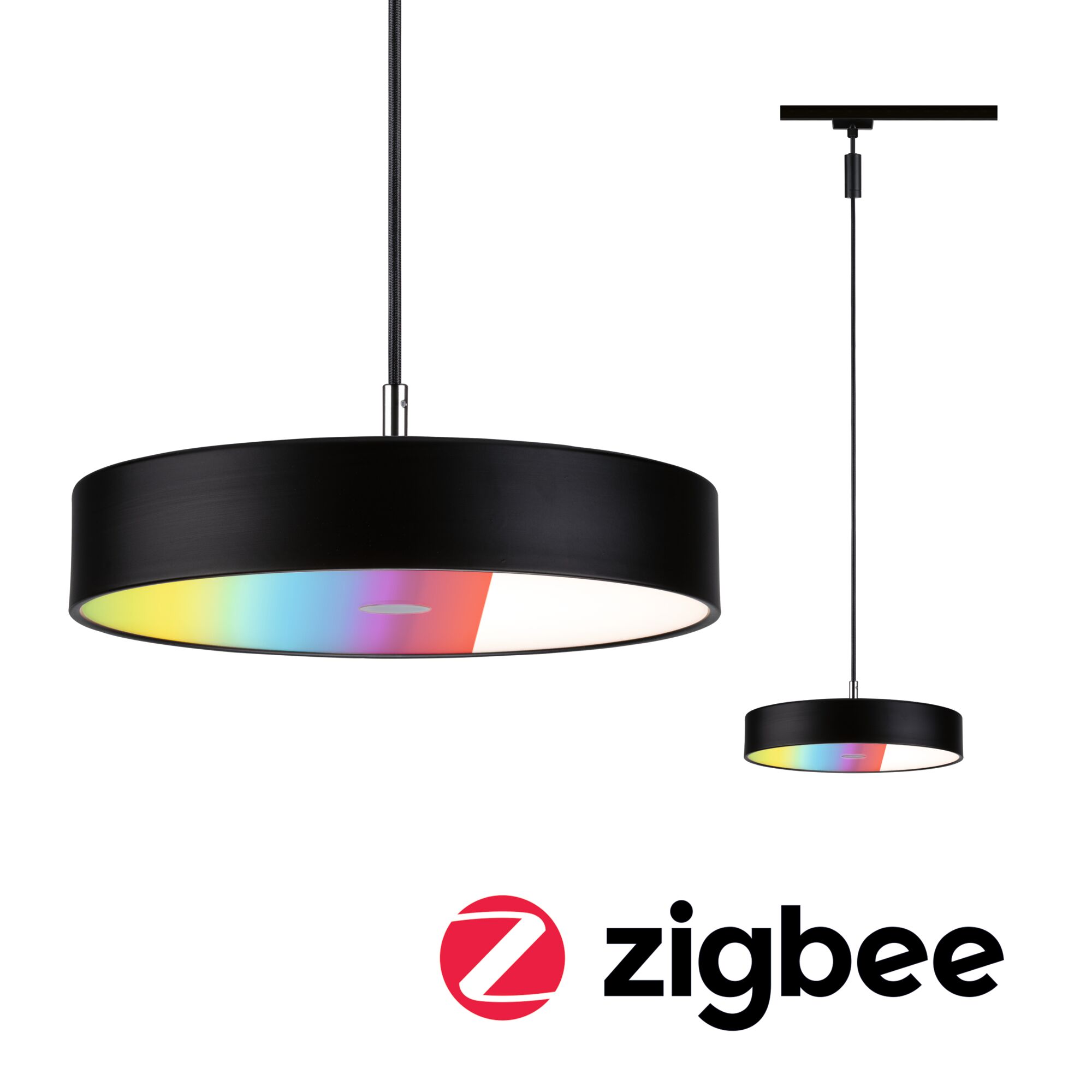 URail Pendants Smart Home Zigbee 3.0 Hildor RGBW 510lm 10W RGBW+ dimmable 230V Black matt Black pendant lamp with round shade and multicolour LED light for modern home lighting