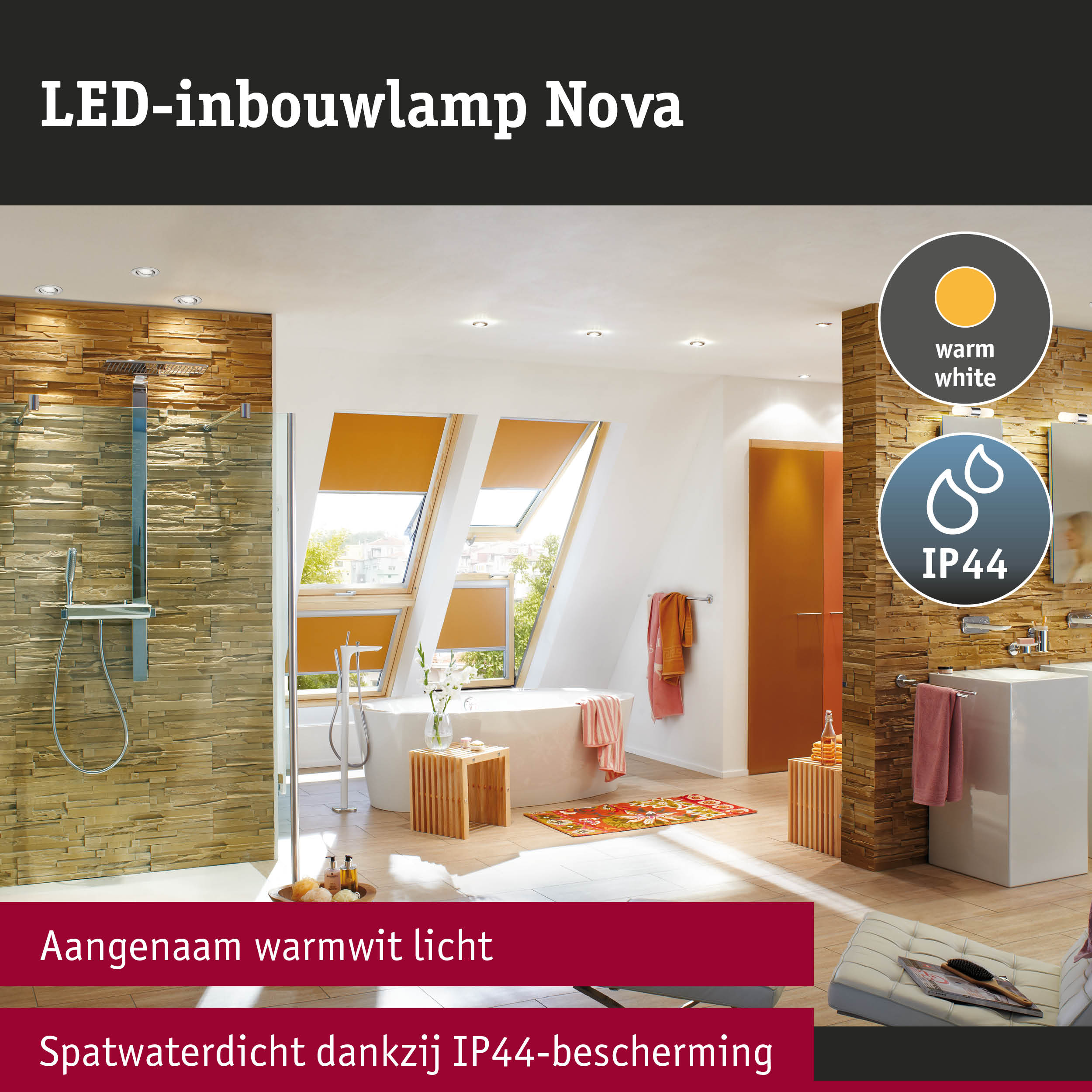 Moderne LED-inbouwlamp Nova met warmwit licht en IP44 spatwaterdicht voor badkamerverlichting