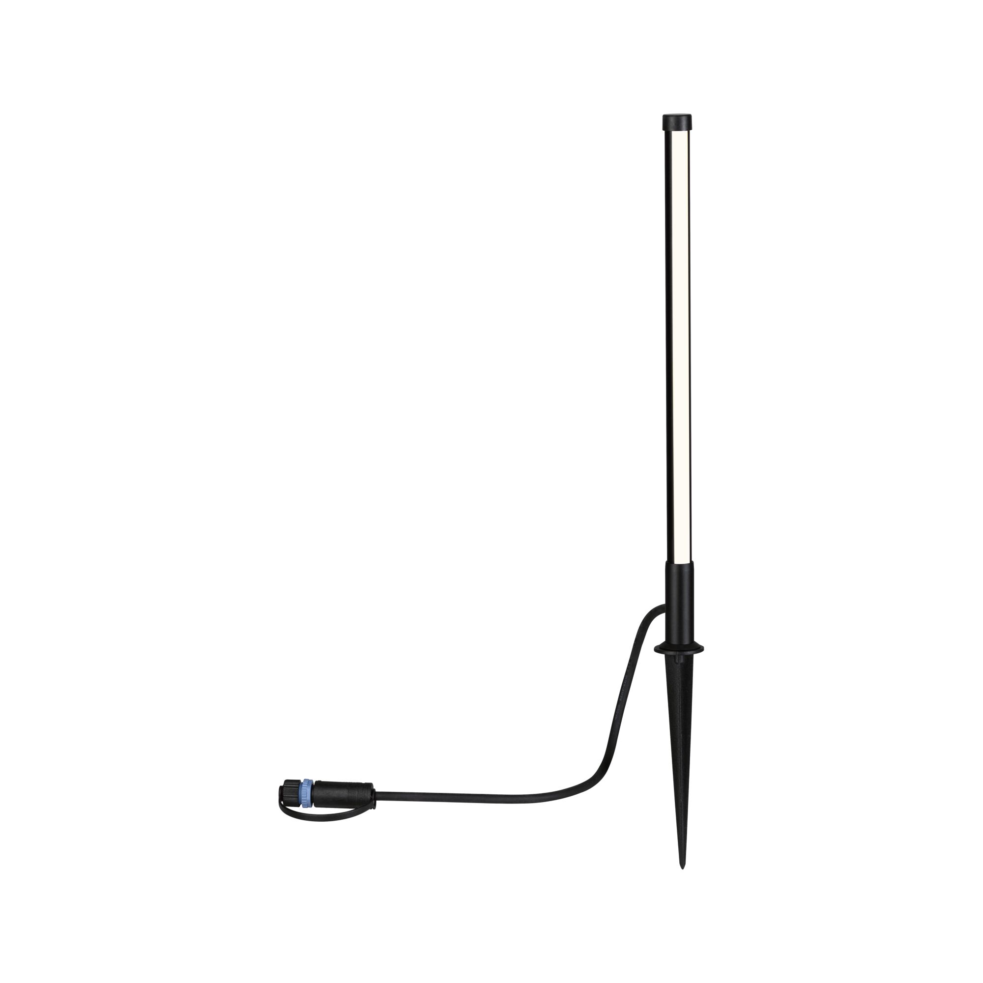 Plug & Shine LED Pollerleuchte Pin Einzelleuchte IP44 zylindrisch 360mm 3000K 5,5W 180lm 24V Anthrazit Aluminium/Kunststoff Schwarze LED-Gartenleuchte mit Erdspieß und Kabel für Außenbeleuchtung im modernen Design
