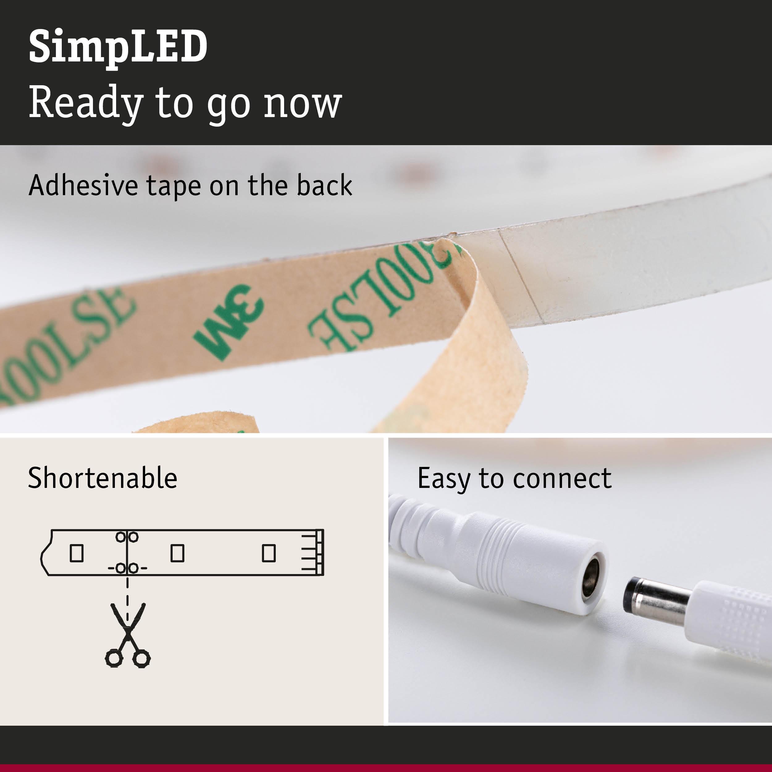 LED strip with adhesive tape on back, cuttable and easy plug connection for LED lighting solutions