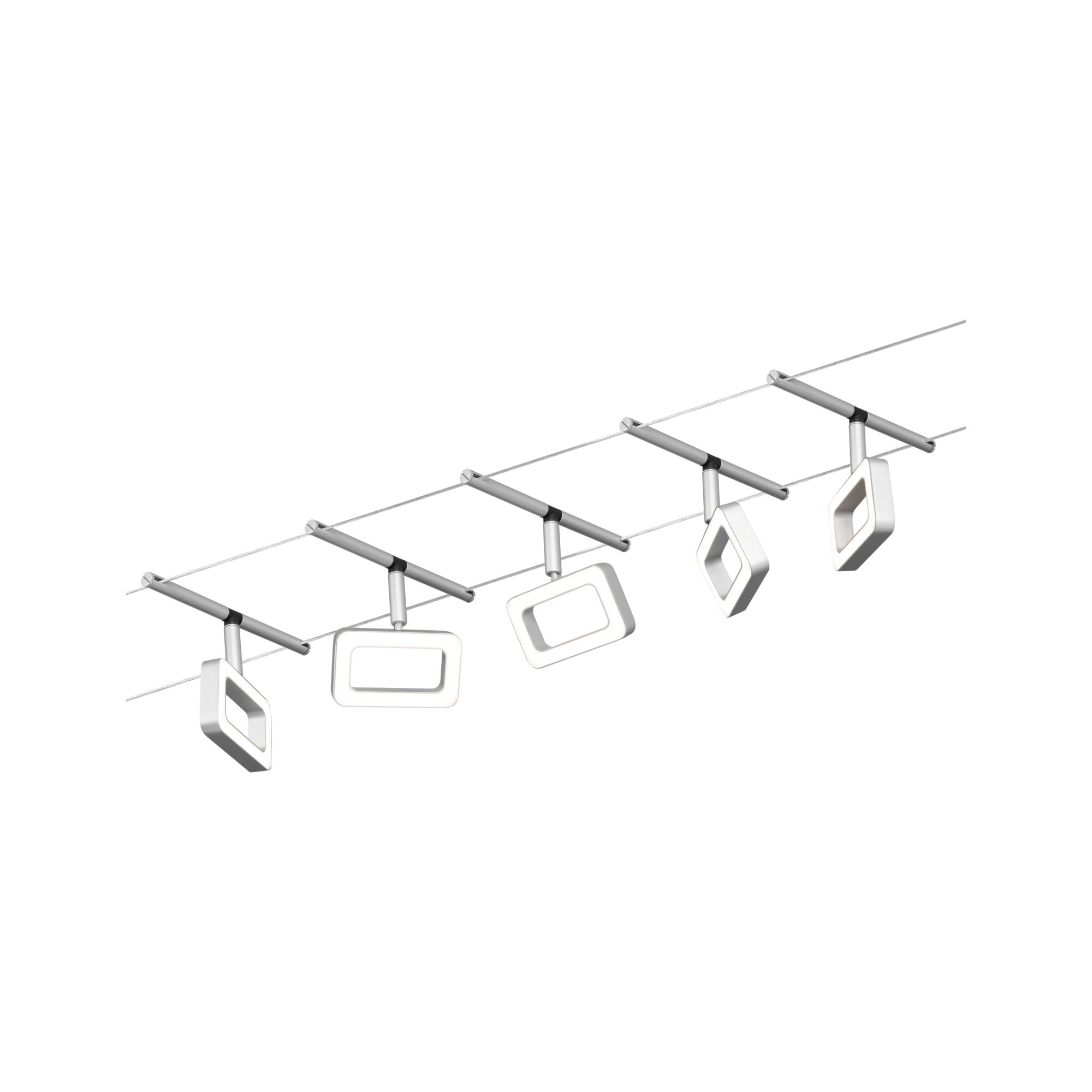Système de câble LED moderne avec cinq lampes rectangulaires blanches pour un éclairage flexible