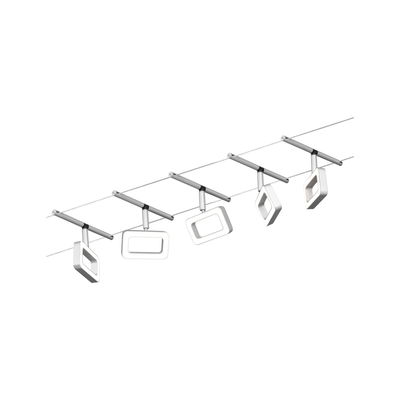 Système de câble LED moderne avec cinq lampes rectangulaires blanches pour un éclairage flexible