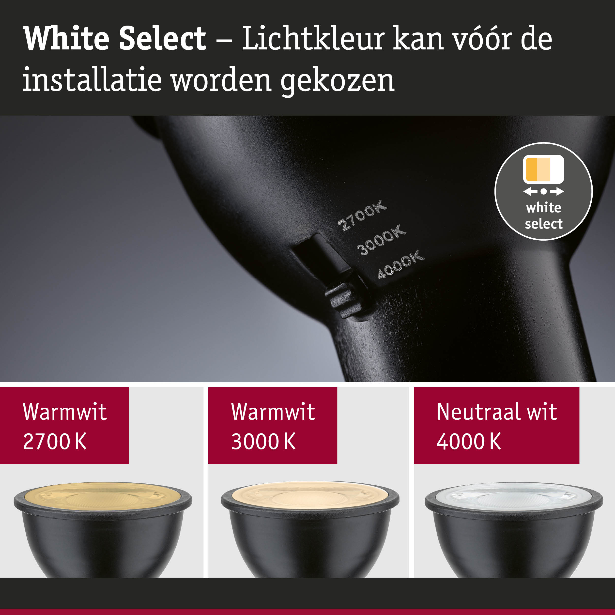 Zwarte LED-lamp met instelbare lichtkleur van 2700K tot 4000K voor flexibele verlichting