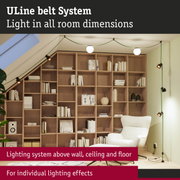 ULine Belt System with green cable track and black spotlights in modern living room with bookshelf