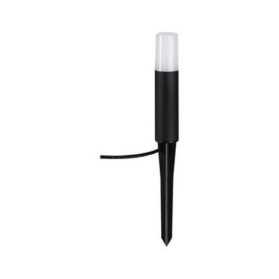Black LED garden light with white diffuser and plastic ground spike for outdoor lighting