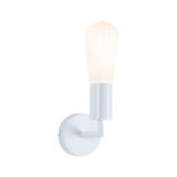 White wall lamp with frosted glass and metal mount for modern home lighting