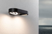 Schwarze LED-Wandleuchte aus Metall mit rundem Lichtdesign, ideal für Außenbereiche und moderne Beleuchtung