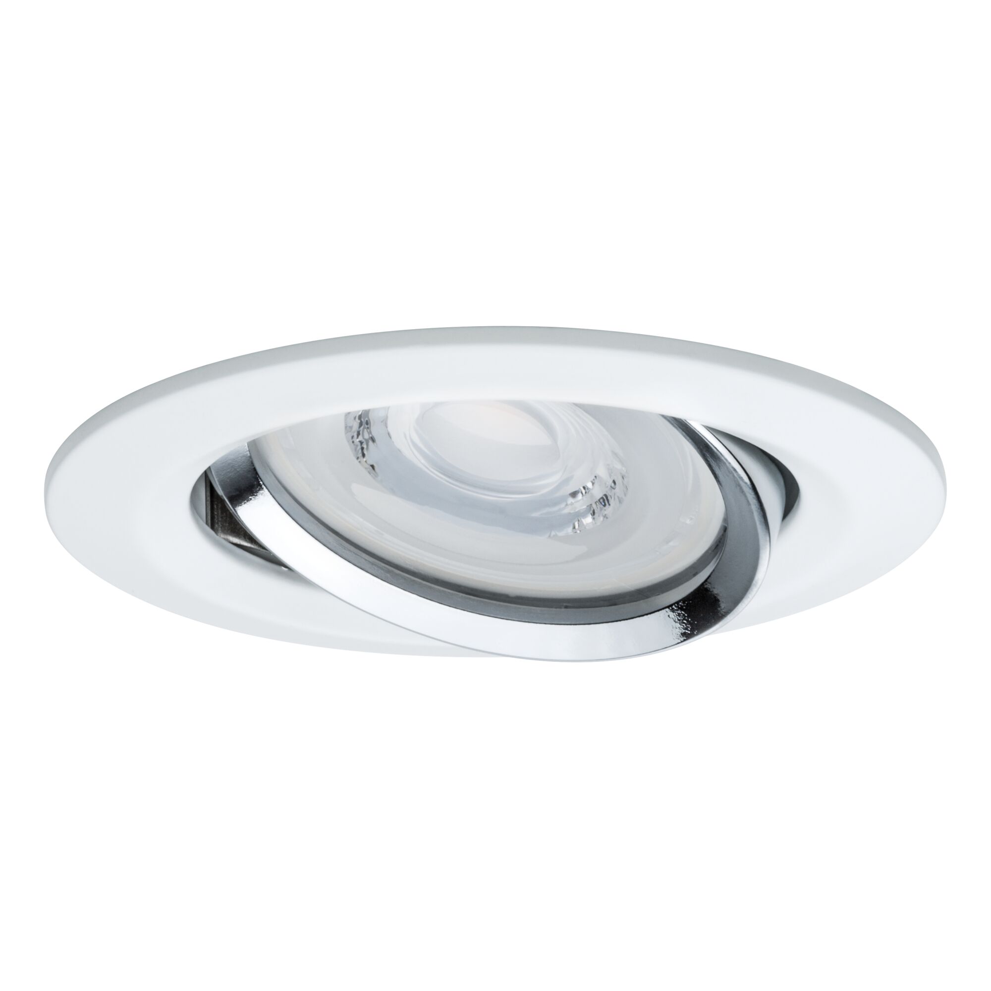 Ronde witte inbouwspot met verstelbare chromen ring voor moderne LED-plafondverlichting
