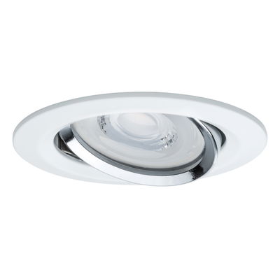 Round white recessed light with adjustable chrome ring for modern LED ceiling lighting