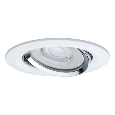 Round white recessed light with adjustable chrome ring for modern LED ceiling lighting