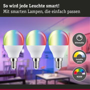 Drei smarte LED-Lampen mit RGBW-Farbwechsel und dimmbarer, einstellbarer Weißlichtfunktion