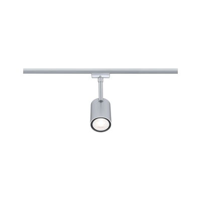 Moderne zilverkleurige metalen LED-spot op railsysteem voor flexibele verlichting