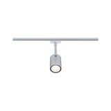 Modern silver metal LED spotlight on track system for flexible lighting solutions